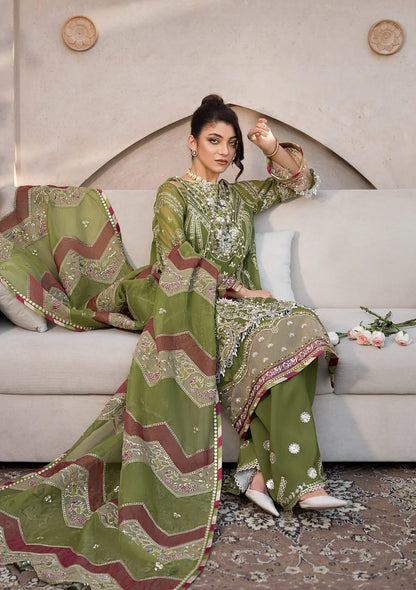 ELAF Premium Celebrations Embroidered Organza Unstitched 3Pc Sui NOOR E RIVAJ