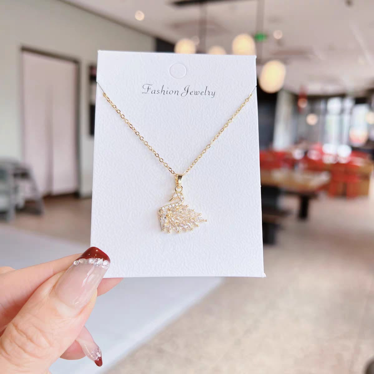 Crystal Swan Necklace – Gold Plated Zirconia Pendant