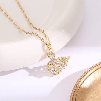 Crystal Swan Necklace – Gold Plated Zirconia Pendant