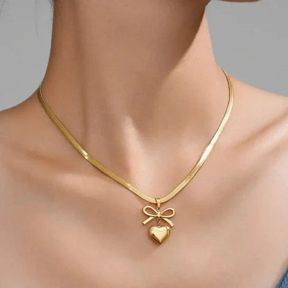 Bow And Heart Gold plated Women Necklace