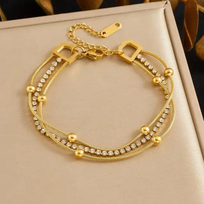 Layered Tennis & Bead Gold Bracelet