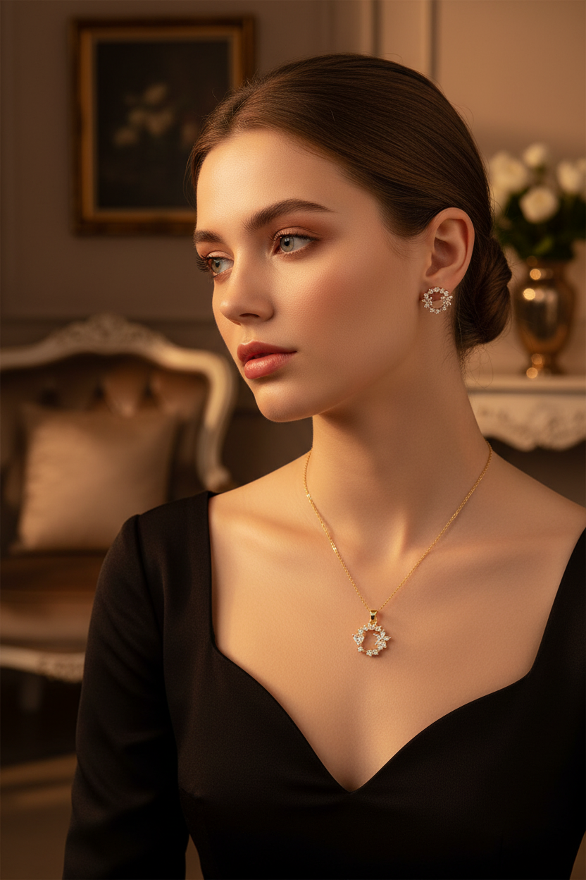 Crystal Floral Wreath Jewelry Set – Elegant Lifestyle Shot
