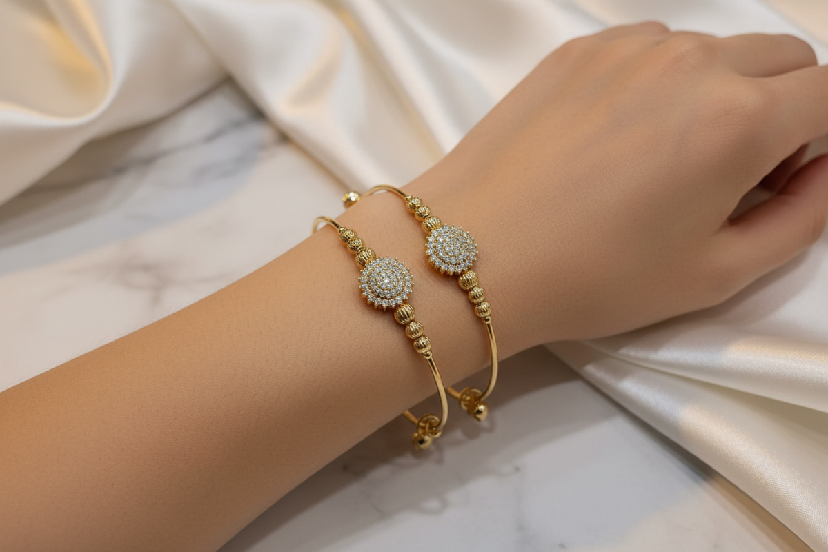 Gold Heart Bangle — Elegant Wrist Shot