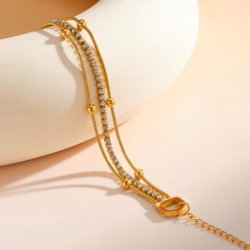 Layered Tennis & Bead Gold Bracelet