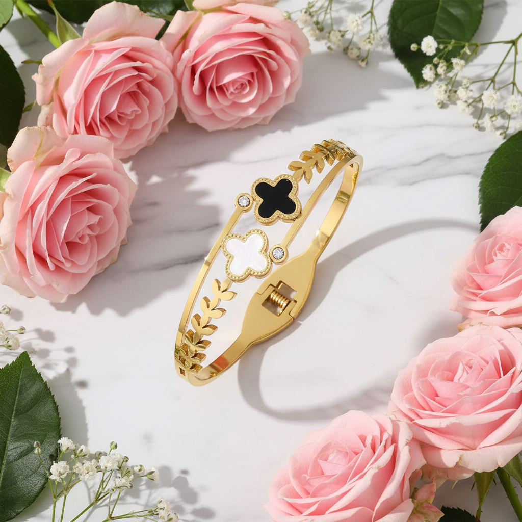 Clover Flower Bangle – 18K Gold Plated Luxury Cuff Bracelet