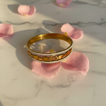 MK Logo Gold Bracelet Set – Crystal Pave Bangle