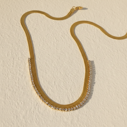 Gold Herringbone & Diamond Tennis Layered Necklace