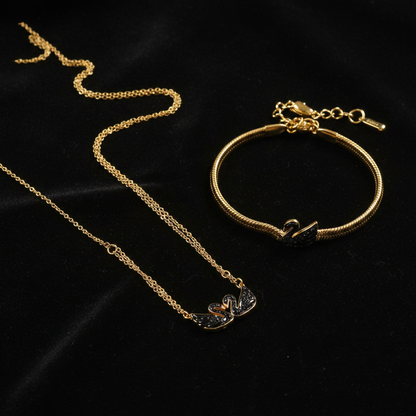 Black Swan Gold Stainless Steel Jewelry Set – Bracelet & Necklace