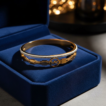 MK Logo Gold Bracelet Set – Crystal Pave Bangle