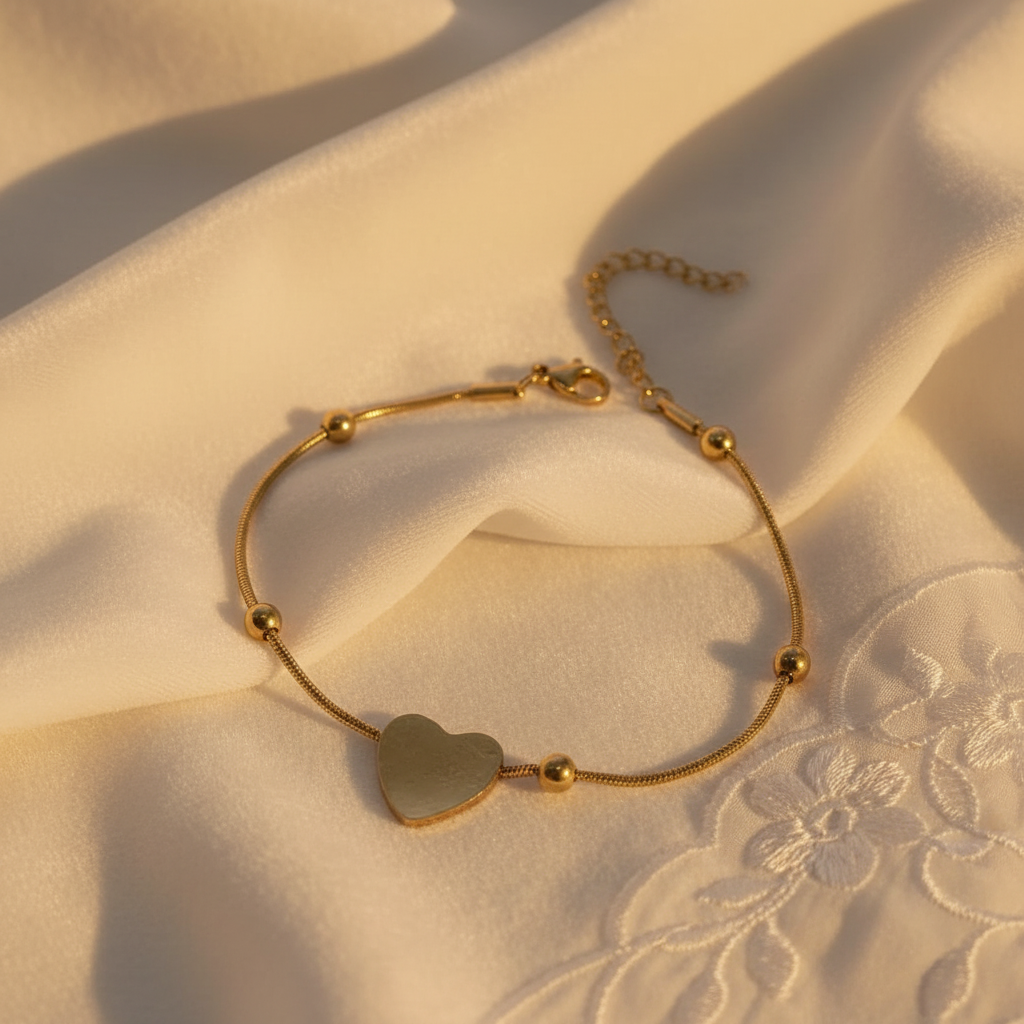 Gold Heart Charm Snake Chain Bracelet