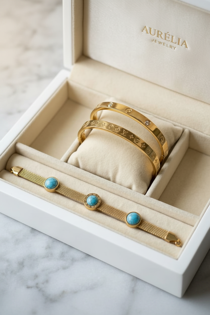 Gold & Turquoise Bracelet Set