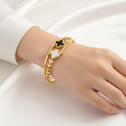 Clover Flower Bangle – 18K Gold Plated Luxury Cuff Bracelet