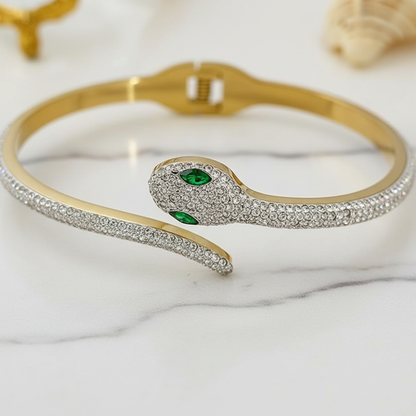 Crystal Snake Bangle – 18K Gold Plated CZ Diamond Cuff Bracelet