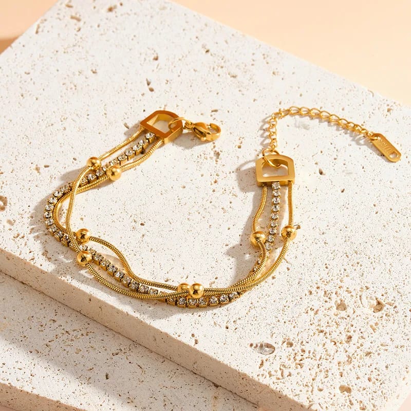 Layered Tennis & Bead Gold Bracelet