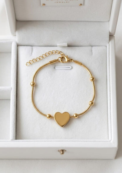 Gold Heart Charm Snake Chain Bracelet
