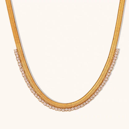 Gold Herringbone & Diamond Tennis Layered Necklace