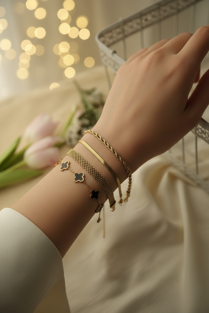Luxe Golden Bracelet Trio – Wrist Shot
