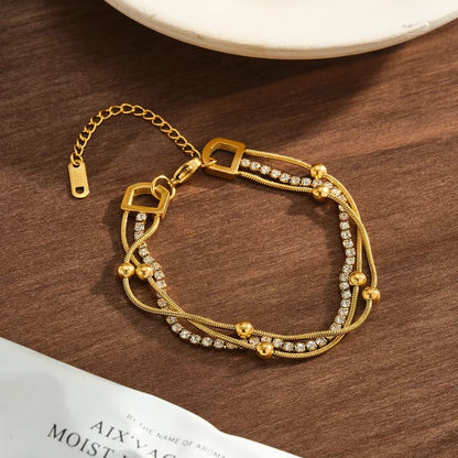 Layered Tennis & Bead Gold Bracelet