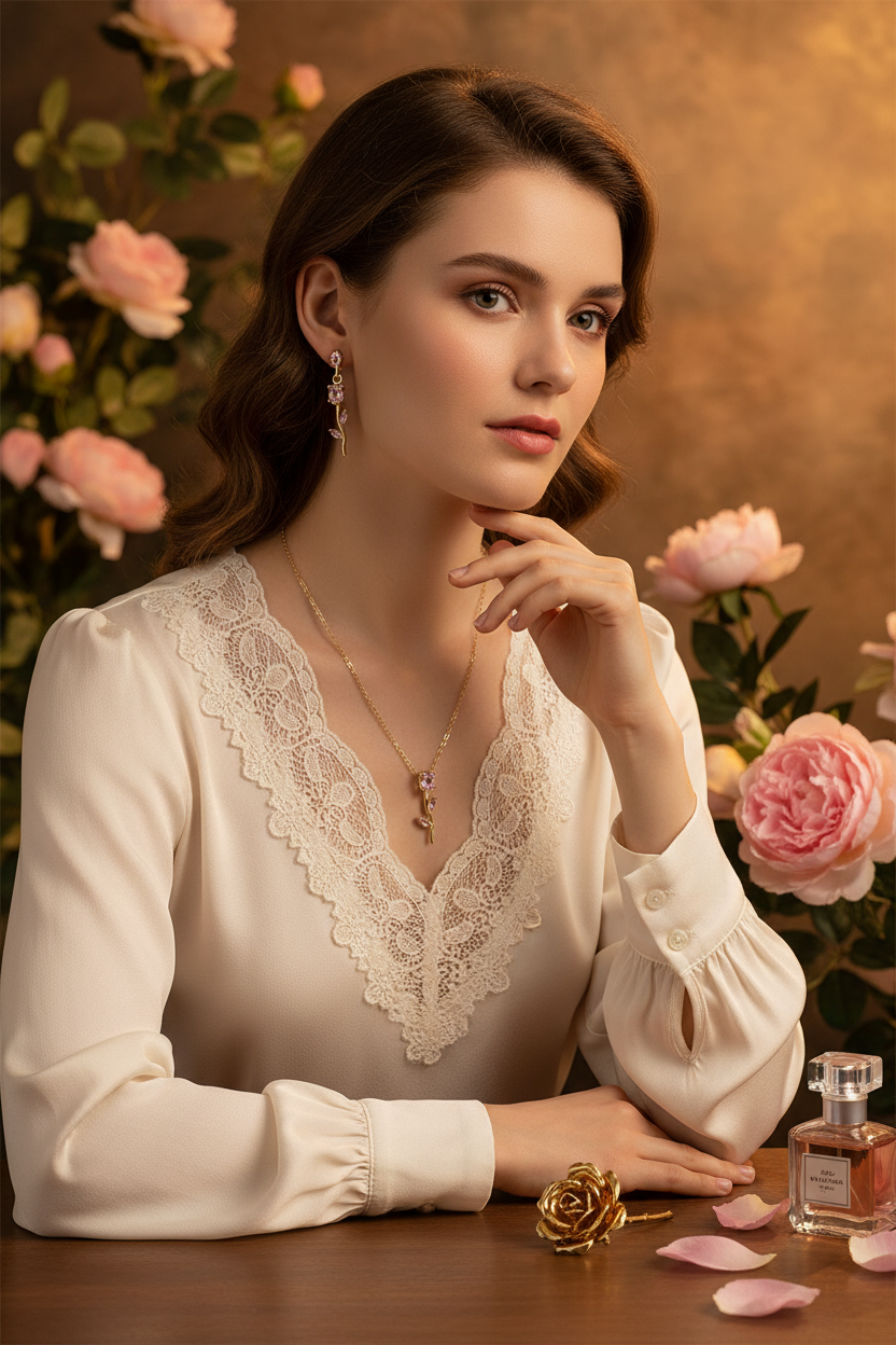 Rose Crystal Jewelry Set – Elegant Lifestyle Shot
