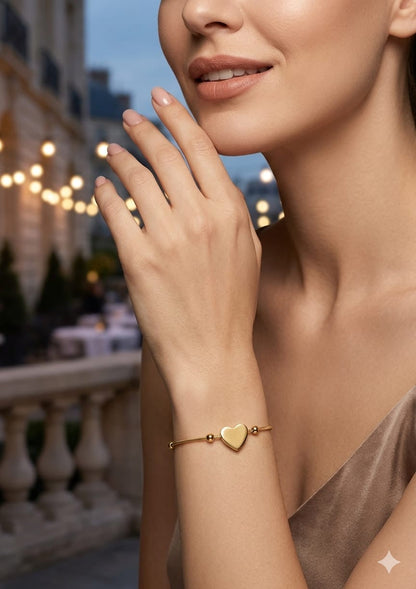 Gold Heart Charm Snake Chain Bracelet