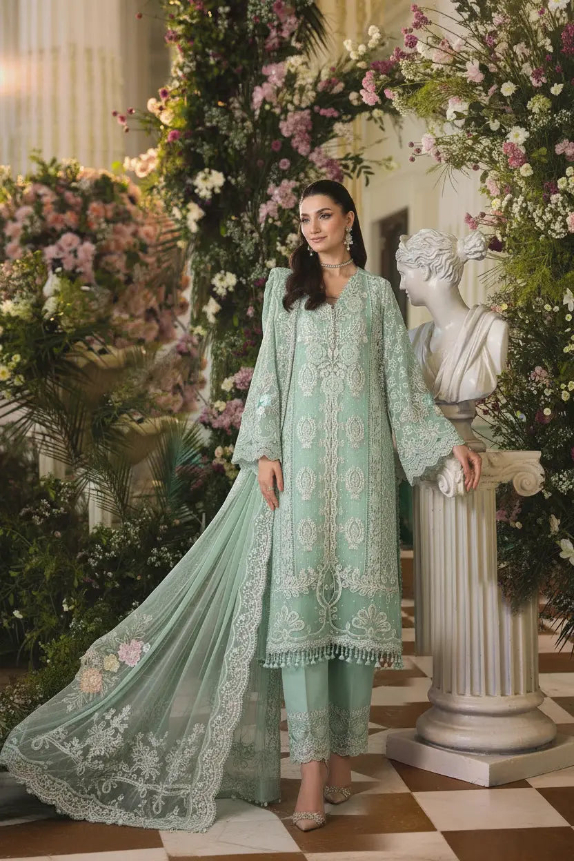 Sea Green Suit with Original Embroidery