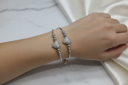 Silver Heart Bangle — Elegant Wrist Shot
