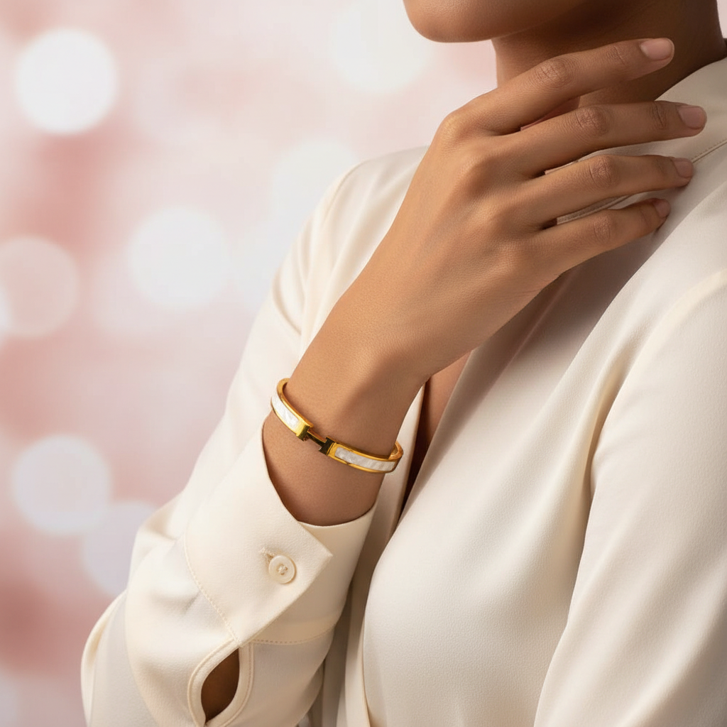 White H-Bangle Model Shot